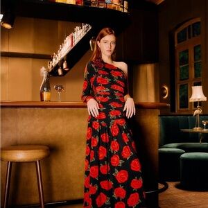 FARM Rio One-Shoulder Dress with Red Floral Design